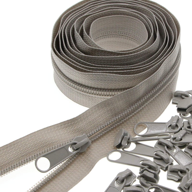 Leekayer #3 Gray Nylon Coil Zippers by The Yards Bulk 10 Yards with 25pcs Sliders for DIY Tailor Sewing Craft,Bag,Luggage,Dress,Sofa Cushion,Pillow(Grey) - Image 1
